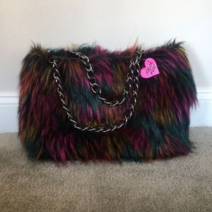 Betsy Johnson faux fur large shoulder bag